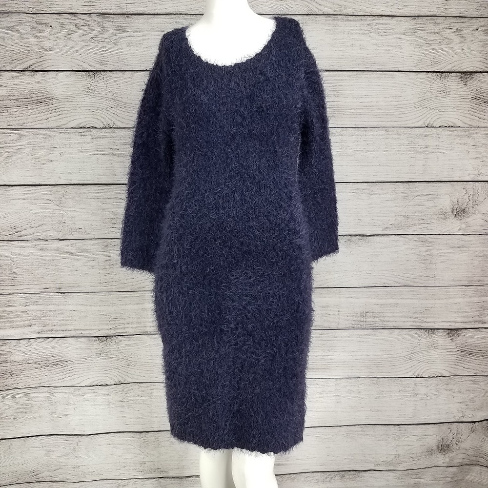 Jack BB Dakota Sweater Dress Fuzzy Eyelash Knit Teddy Purple Blue S Soft Winter